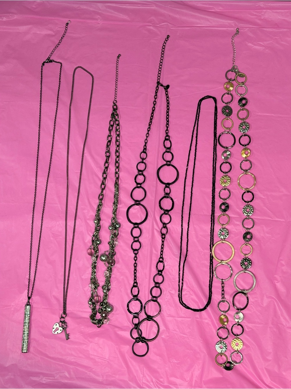 Lot of Assorted Statement Women’s Necklace Set of 6 - Black and Gold Accents